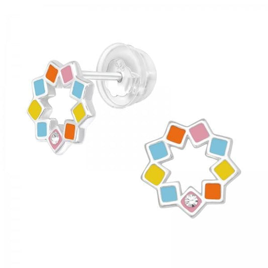 Kids Silver Multicolor Geometric Stud Earrings