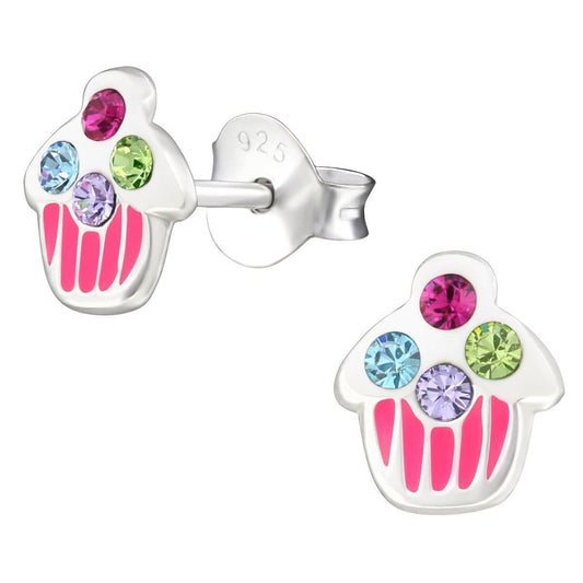 Kids Silver Cupcake Ear Studs