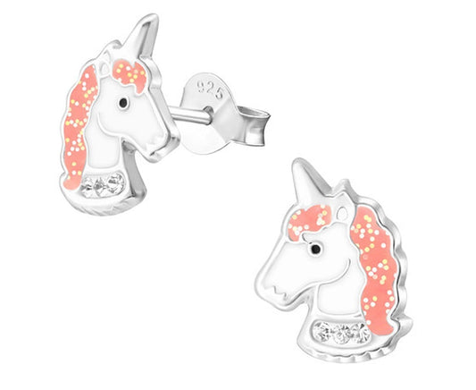 Children's Silver Unicorn Crystal Ear Studs