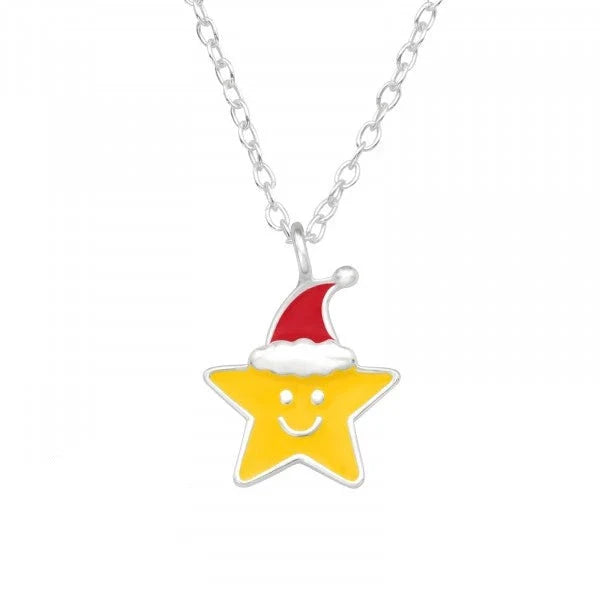 Kids Silver Santa Star  Christmas Necklace