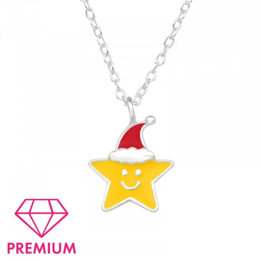 Kids Silver Santa Star  Christmas Necklace