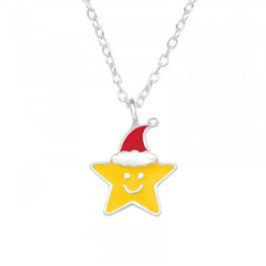 Kids Silver Santa Star  Christmas Necklace