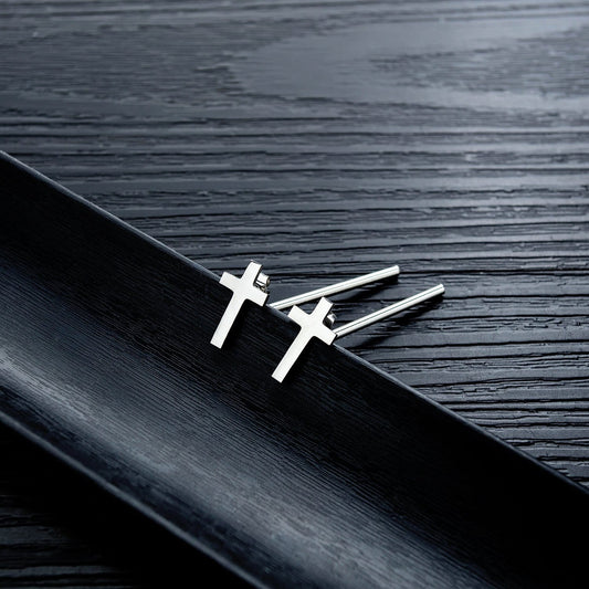 Mens Stainless Steel Cross Earrings