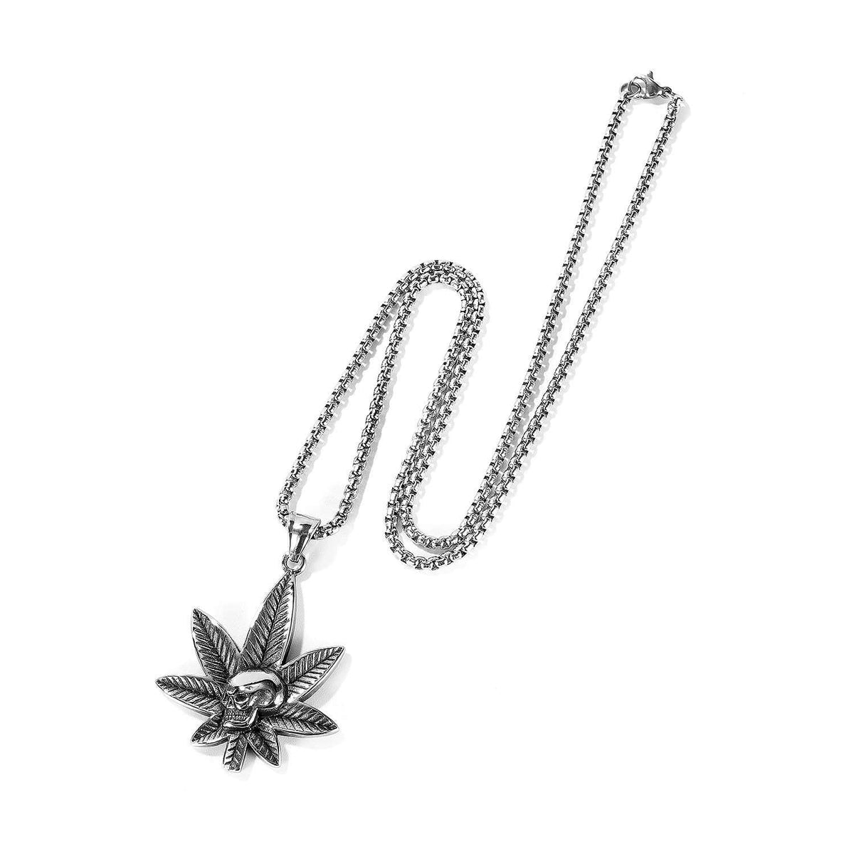 Stainless Steel Marijuana Leaf Skull Necklace