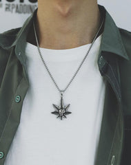 Stainless Steel Marijuana Leaf Skull Necklace