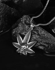 Stainless Steel Marijuana Leaf Skull Necklace