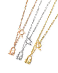 Womens Rose Gold T-Bar Lock Necklace