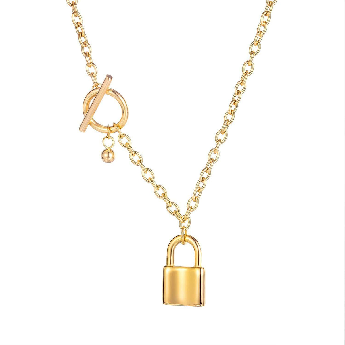 Womens Rose Gold T-Bar Lock Necklace