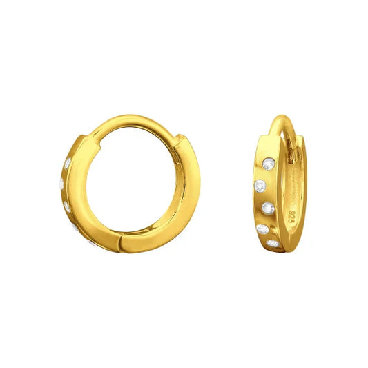 Gold Huggies Hoop Earrings with CZ