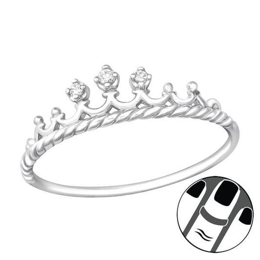 Princess Crown Silver Zirconia Midi Ring