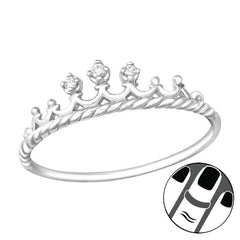 Princess Crown Silver Zirconia Midi Ring