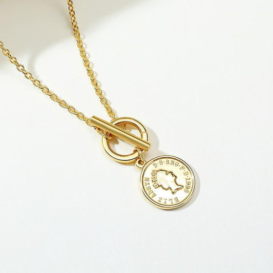 Stainless Steel Queen Elizabeth Gold Coin Necklace