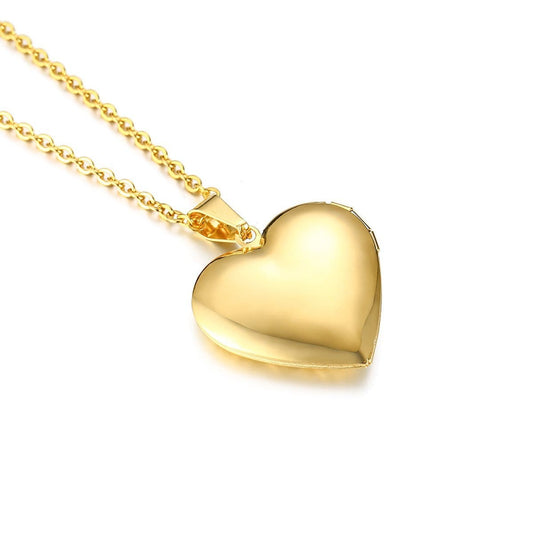 Stainless Steel Gold Heart Photo Frame Necklace