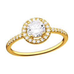 Gold Solitaire Cubic Zirconia Ring