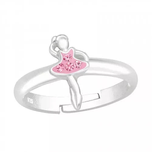 Kids Silver Ballet Ballet Adjustable Ring with Crystal