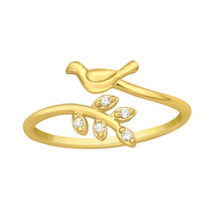 Gold Bird Leaf Cubic Zirconia Ring