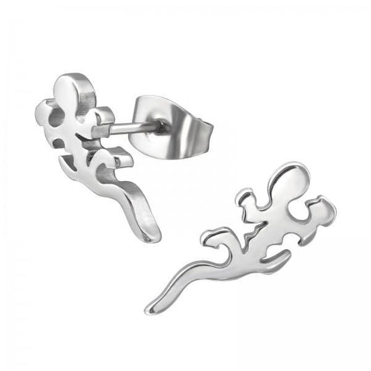 Steel Lizard Stud Earrings