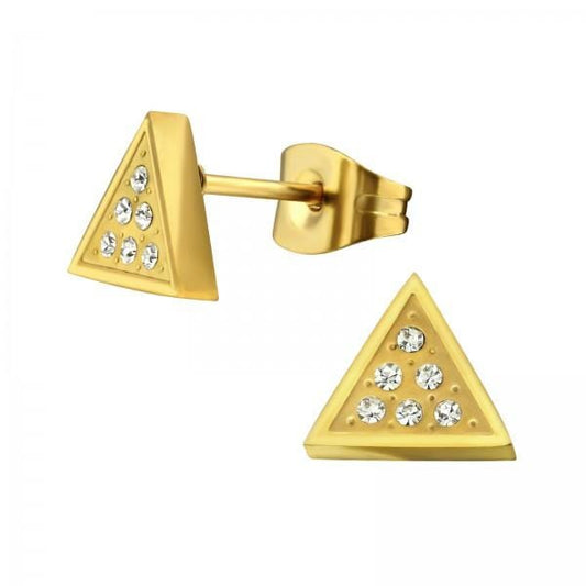 Steel Gold Triangle Stud Earnings