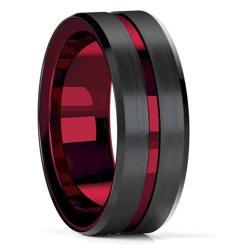 Red Black Carbon Fiber Mens  Ring