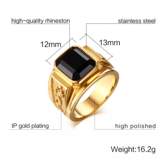 Gold Dragon  Black Stone Signet Ring