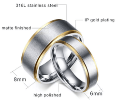 Steel Gold Edge Bushed Center Wedding Engagement Ring for Couple