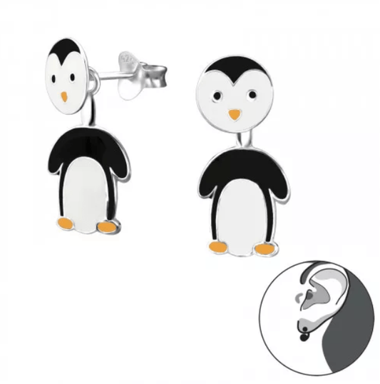 Kids Silver Penguin Jacket Stud Earrings