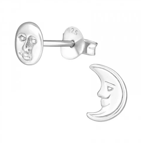 Silver Moon and Star Stud Earrings