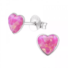 Sterling Silver Heart Opal Stud Earrings