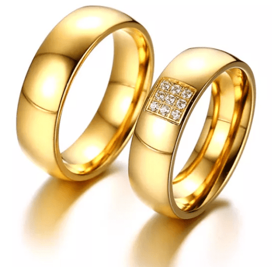 Steel Gold Wedding Engagement Ring for Couple