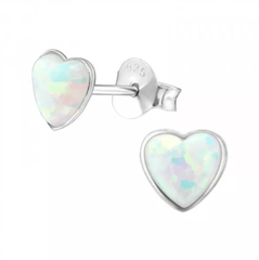 Sterling Silver Heart Opal Stud Earrings