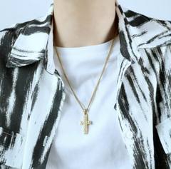 Hammered Cross Mens Necklace