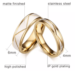 Steel IP Gold Wedding Engagement Ring for Couple