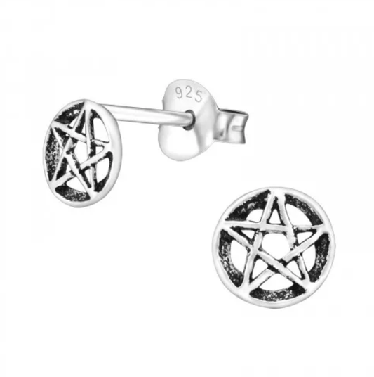 Silver Gothic Star Stud Earrings