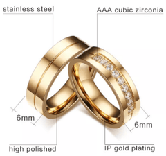 Steel Gold Wedding Engagement Ring for Couple