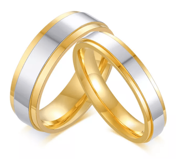 Steel Gold Matching Wedding Engagement Ring for Couple