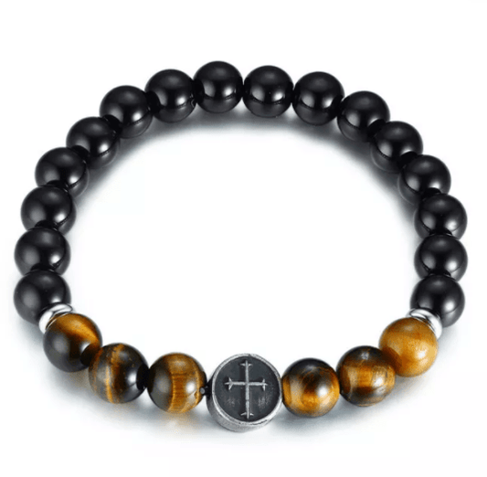 Men Tiger Eye Stone Cross Bracelet