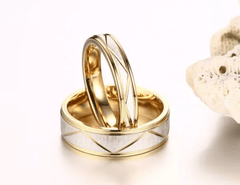 Steel IP Gold Wedding Engagement Ring for Couple