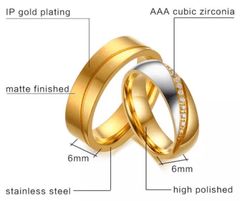 Steel Gold Wedding Engagement Ring for Couple