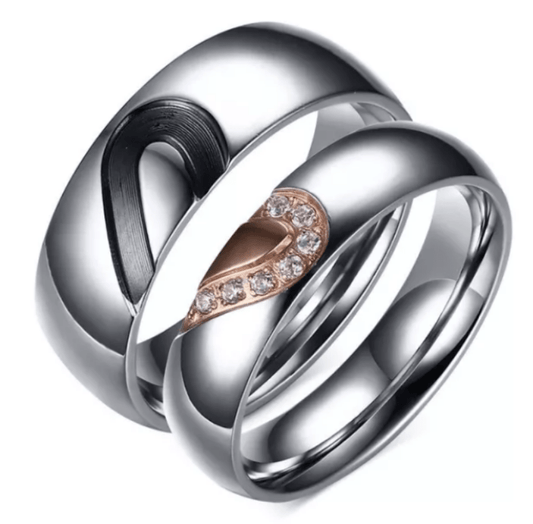 Steel Heart Wedding Engagement Ring for Couple