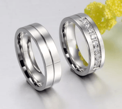 Steel 9 Stones Wedding Engagement Ring for Couple