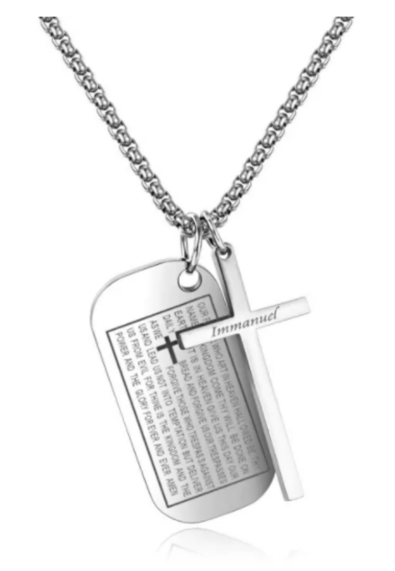 Stainless Men's Bible versus Dog Tag Cross Pendant