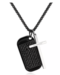 Stainless Men's Bible versus Dog Tag Cross Pendant