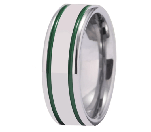 Green Silver Tungsten Wedding Ring  for Men