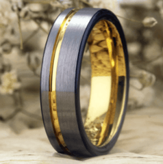 Gold Inlay Grey Wedding Engagement Ring for Couple