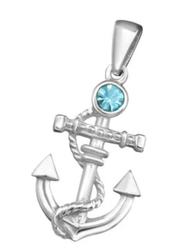 Silver Anchor  Pendant Necklace Crystal Stud