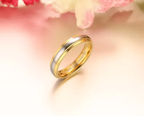 Gold Wedding Band Tungsten Ring