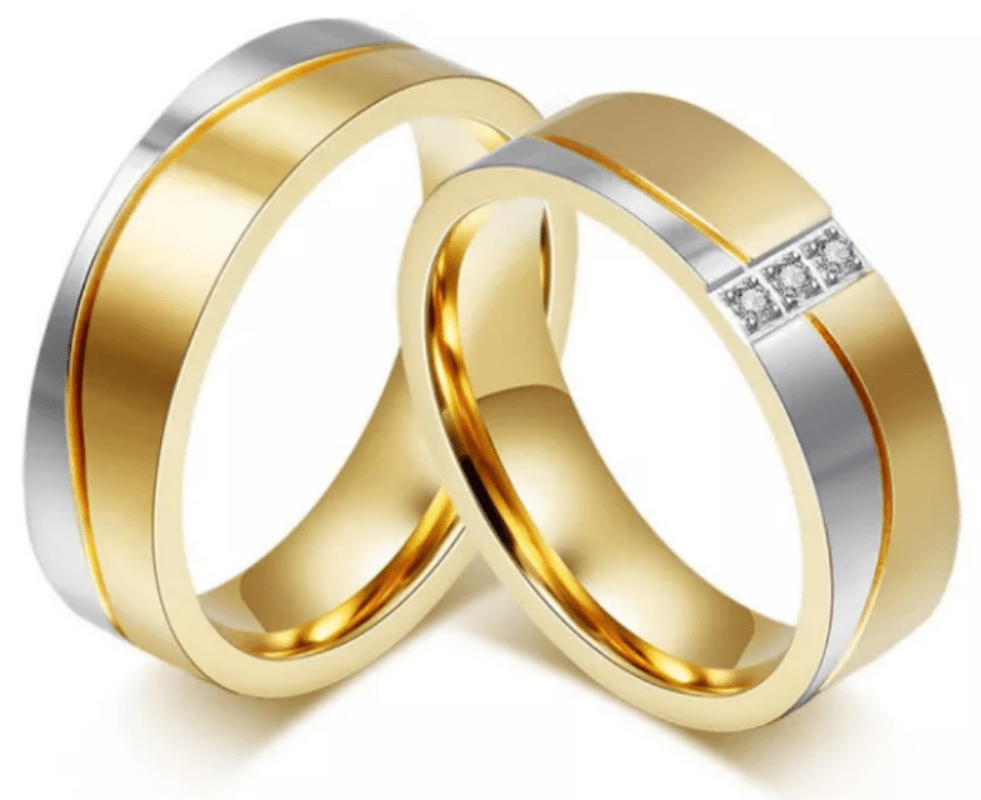 Steel Gold  Wedding Engagement Ring for Couple