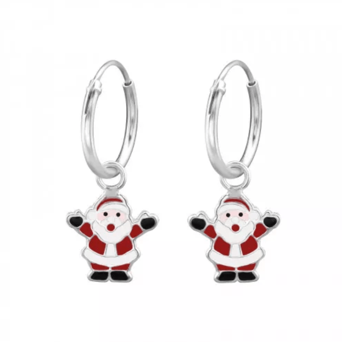 Kids Silver Santa Claus Christmas Earrings