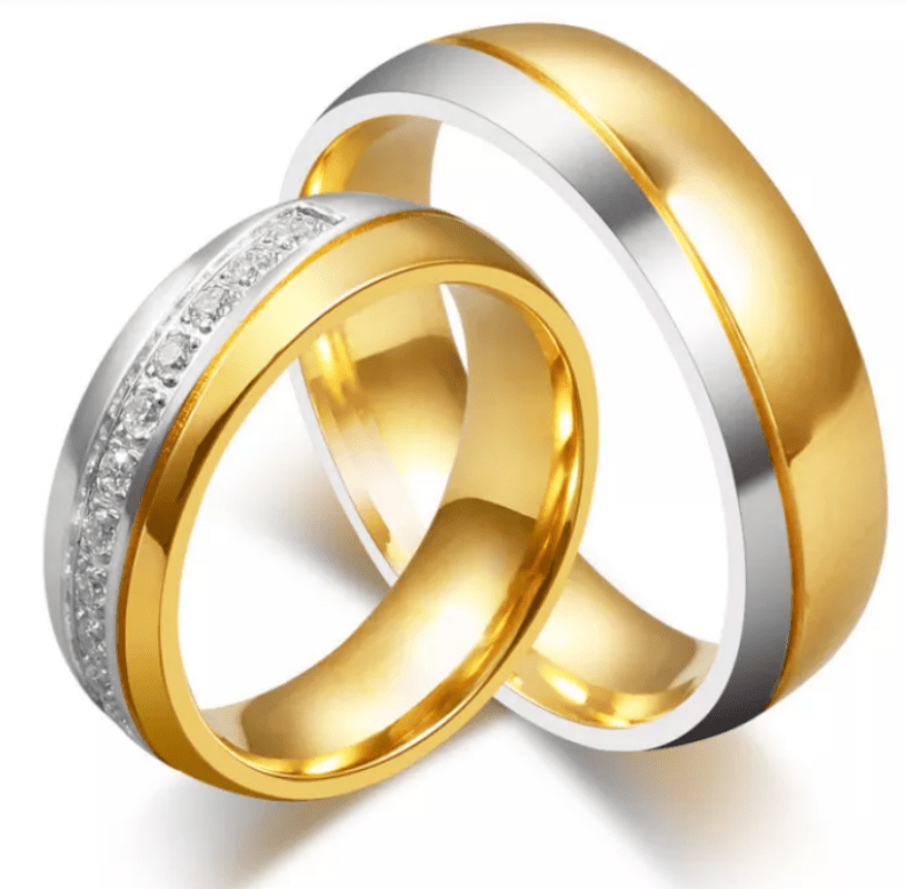 Steel Gold Antique Wedding Engagement Ring for Couple