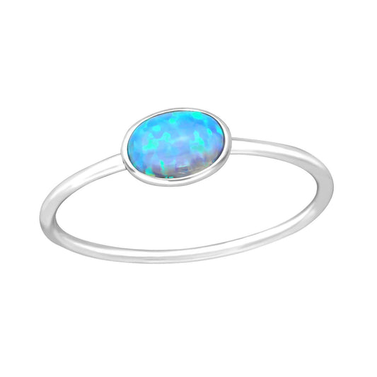 Silver Oval Azure Opal Ring